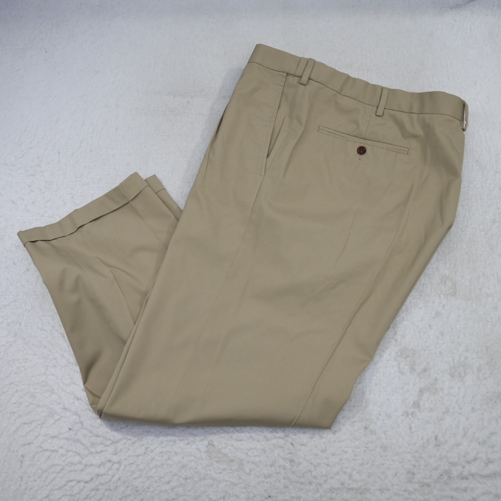 Orvis Chino Pants‎ Mens 42 Khaki Pleated Front Cuffed Hem Cotton Blend